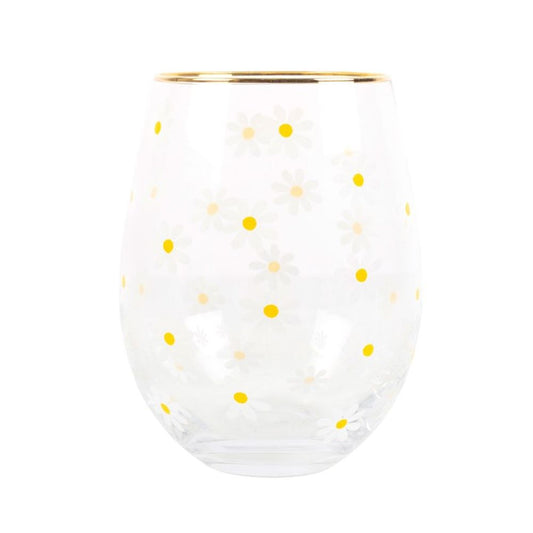 All Over Daisy Print Stemless Wine Glass