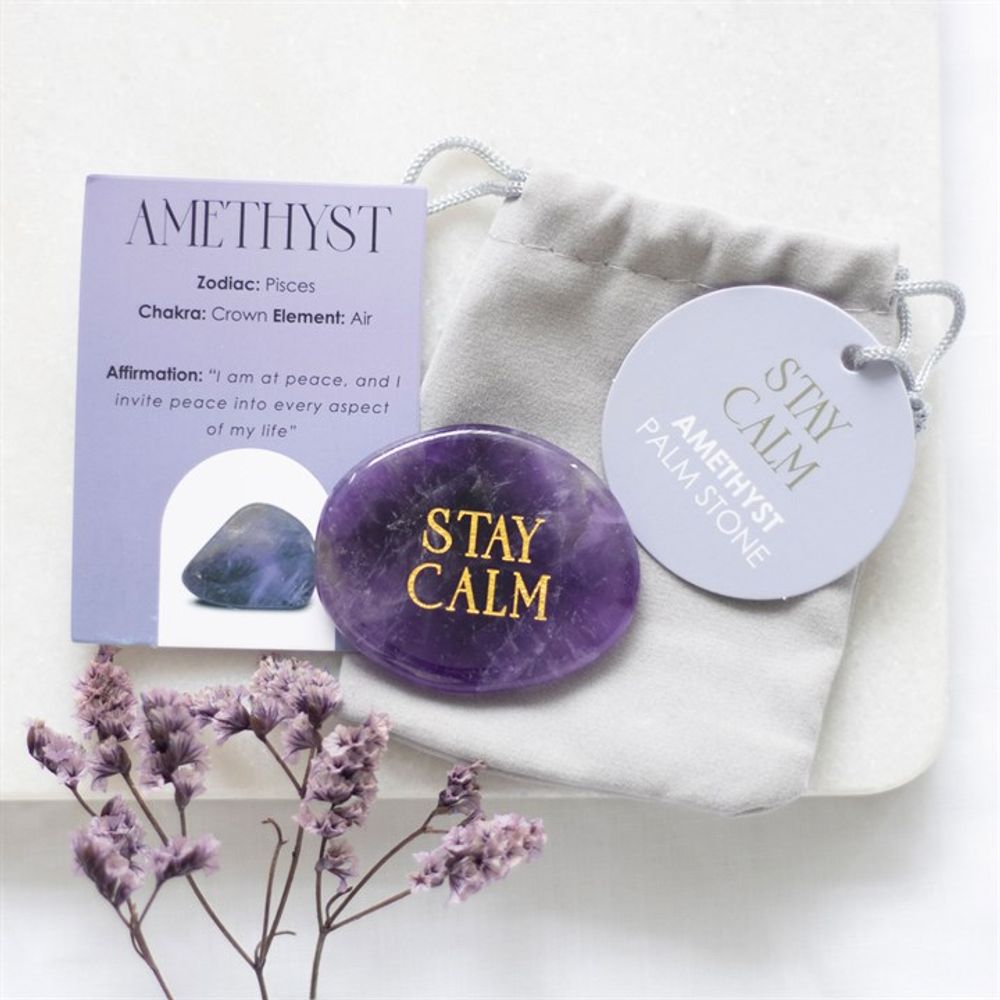 Stay Calm Amethyst Crystal Palm Stone