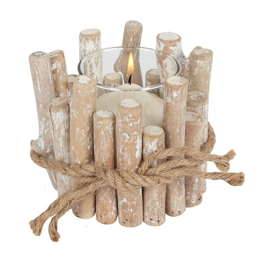 White Washed Driftwood Candle Holder